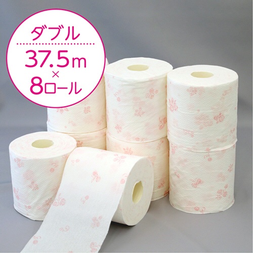 日本製紙クレシア　クリネックス　コンパクト　フラワープリント　ダブル　芯あり　３７．５ｍ　香り付き　１セット（６４ロール：８ロール×８パック）3