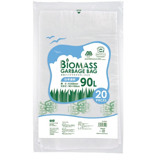 ＴＡＮＯＳＥＥ　バイオマス２５ポリ袋　白半透明　９０Ｌ　１セット（４００枚：２０枚×２０パック）1