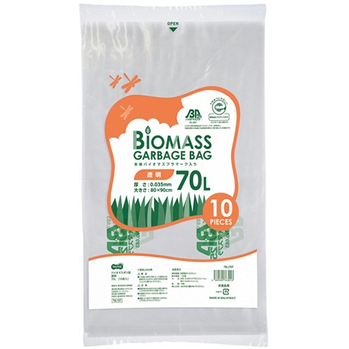ＴＡＮＯＳＥＥ　バイオマス２５ポリ袋　透明　７０Ｌ　１セット（４００枚：１０枚×４０パック）1