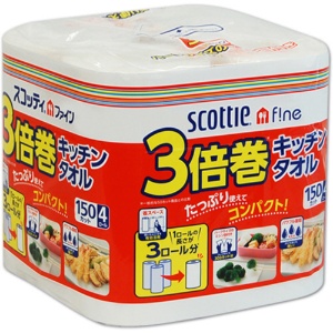 日本製紙クレシア　スコッティファイン　３倍巻キッチンタオル　１５０カット　１セット（４８ロール：４ロール×１２パック）1