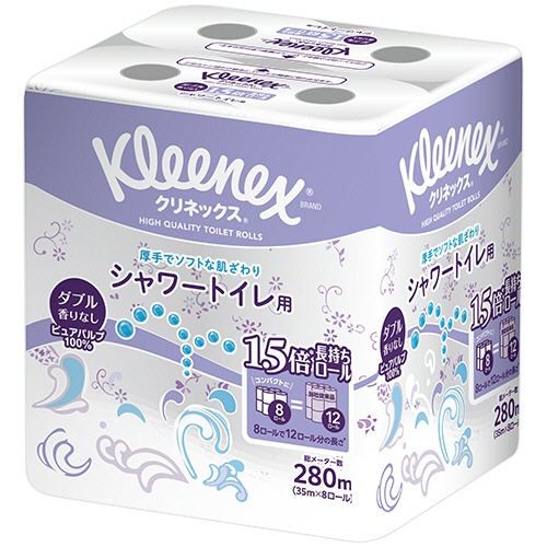 日本製紙クレシア　クリネックスコンパクト　長持ちシャワートイレ用　ダブル　芯あり　３５ｍ　１セット（６４ロール：８ロール×８パック）2