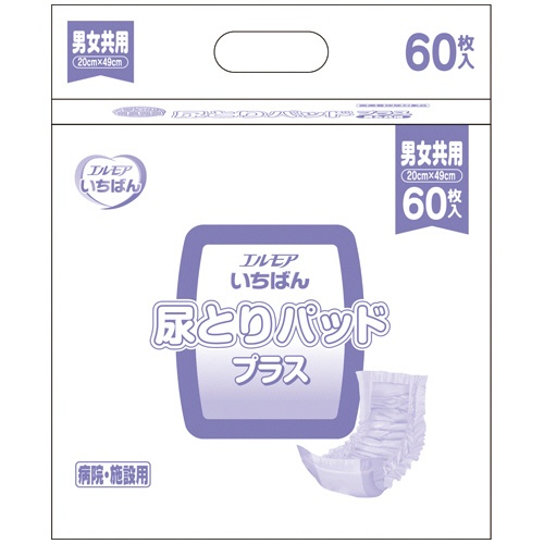 カミ商事　エルモア　いちばん　尿とりパッドプラス　男女共用　１セット（３６０枚：６０枚×６パック）1