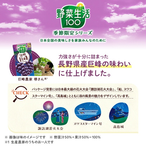 カゴメ　野菜生活１００　信州巨峰ミックス　１９５ｍＬ　紙パック　１ケース（２４本）4