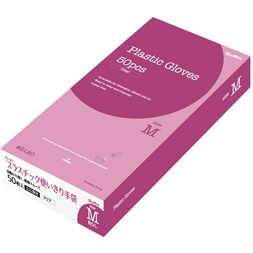 川西工業　プラスチック使いきり手袋　粉なし　クリア　Ｍ　＃２１２０　１セット（２０００枚：５０枚×４０箱）1