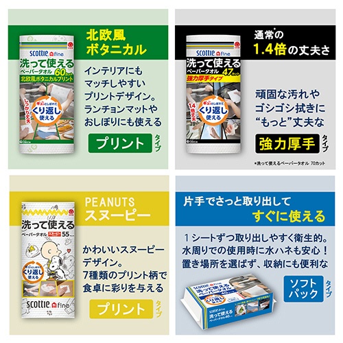 日本製紙クレシア　スコッティファイン　洗って使えるペーパータオル　７０カット　１セット（２４ロール）8