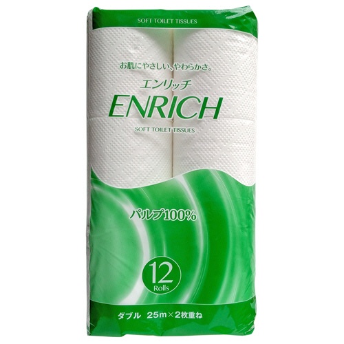 坪野谷紙業　エンリッチ　トイレットロール　ダブル　２５ｍ　１セット（７２ロール：１２ロール×６パック）1