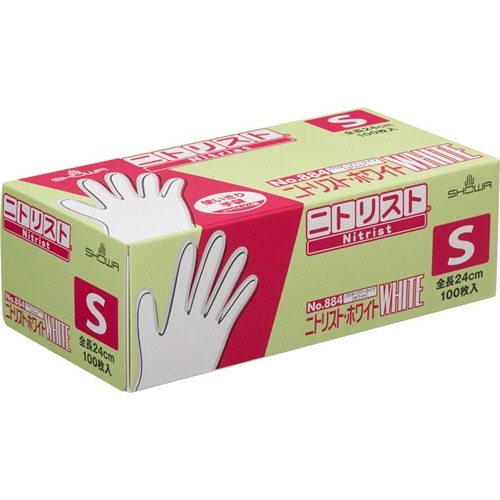 ショーワグローブ　Ｎｏ．８８４　ニトリスト・ホワイト　パウダーフリー　Ｓ　ホワイト　ＮＯ．８８４－Ｓ　１セット（２０００枚：１００枚×２０箱）1