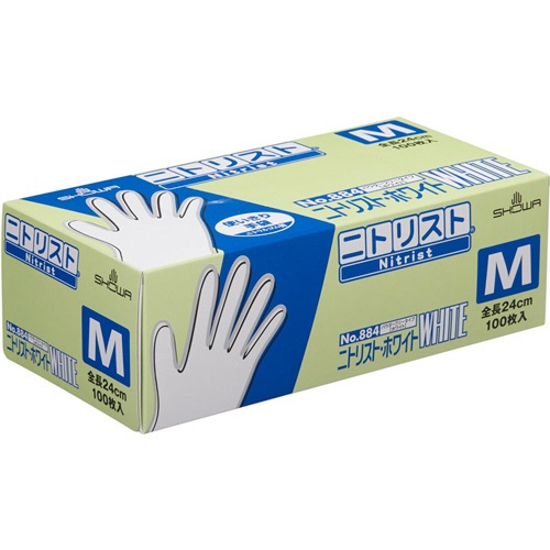 ショーワグローブ　Ｎｏ．８８４　ニトリスト・ホワイト　パウダーフリー　Ｍ　ホワイト　ＮＯ．８８４－Ｍ　１セット（２０００枚：１００枚×２０箱）1