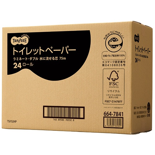 ＴＡＮＯＳＥＥ　トイレットペーパー　水に流せる芯　ダブル　７５ｍ　１セット（２４０ロール：２４ロール×１０ケース）1