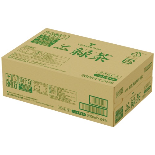 富永貿易　神戸居留地　緑茶　ラベルレス　２８０ｍＬ　ペットボトル　１セット（９６本：２４本×４ケース）2