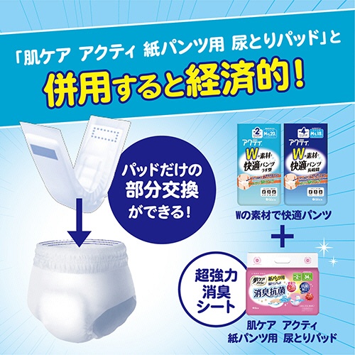 日本製紙クレシア　アクティ　Ｗの素材で快適パンツ　うす型　２回分吸収　Ｍ－Ｌ　１セット（８０枚：２０枚×４パック）7