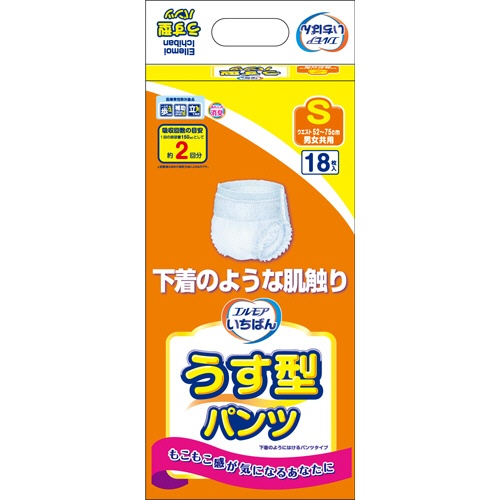 カミ商事　エルモア　いちばん　うす型パンツ　Ｓ　１セット（７２枚：１８枚×４パック）1