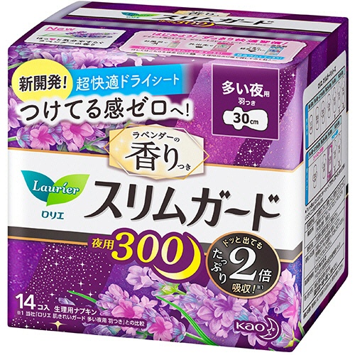 花王　ロリエ　スリムガード　ラベンダーの香り　多い夜用３００　羽つき　１セット（２２４個：１４個×１６パック）1
