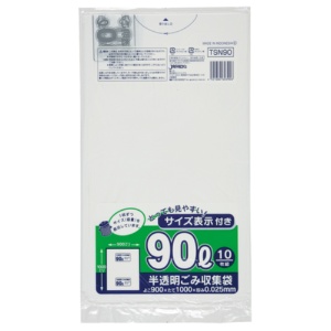 ジャパックス　容量表示入りポリ袋　乳白半透明　９０Ｌ　ＴＳＮ９０　１セット（３００枚：１０枚×３０パック）1