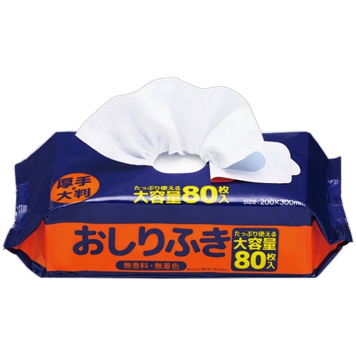 オーミケンシ　おしりふき厚手　大判　１セット（１２８０枚：８０枚×１６パック）2