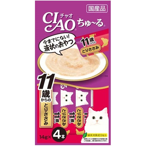 いなばペットフード　チャオ　ちゅーる　１１歳からのとりささみ　１４ｇ／本　１セット（２４本：４本×６パック）1