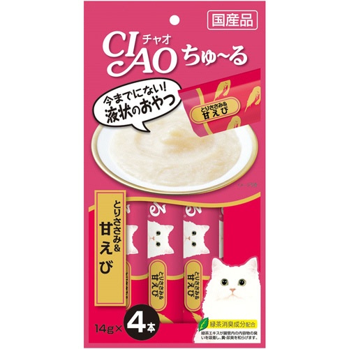 いなばペットフード　チャオ　ちゅーる　とりささみ＆甘えび　１４ｇ／本　１セット（２４本：４本×６パック）1