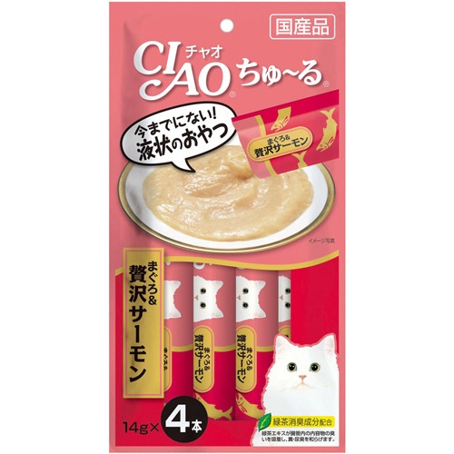 いなばペットフード　チャオ　ちゅーる　まぐろ＆贅沢サーモン　１４ｇ／本　１セット（２４本：４本×６パック）1