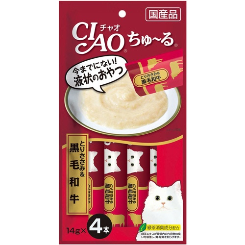 いなばペットフード　チャオ　ちゅーる　とりささみ＆黒毛和牛　１４ｇ／本　１セット（２４本：４本×６パック）1