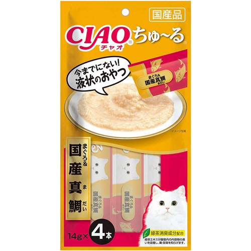 いなばペットフード　チャオ　ちゅーる　まぐろ＆国産真鯛　１４ｇ／本　１セット（２４本：４本×６パック）1