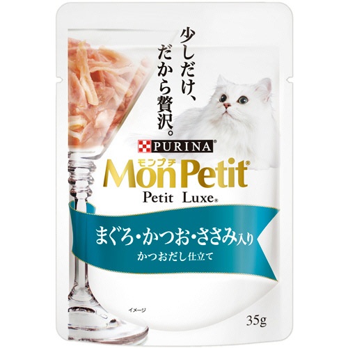 ネスレ　モンプチ　プチリュクスパウチ　まぐろ・かつお・ささみ入り　かつおだし仕立て　３５ｇ　１セット（１２パック）1