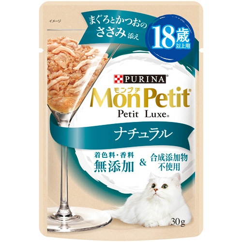 ネスレ　モンプチ　プチリュクスパウチ　ナチュラル　まぐろとかつおのささみ添え　１８歳以上用　３０ｇ　１セット（１２パック）1