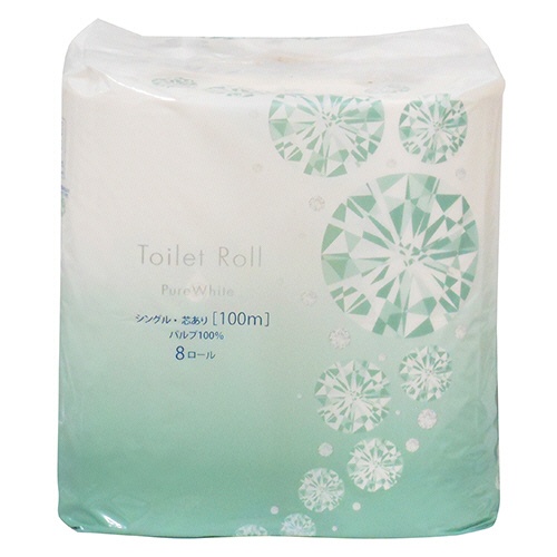 ＴＡＮＯＳＥＥ　トイレットペーパー　ピュアホワイト　シングル　芯あり　１００ｍ　１セット（４８ロール：８ロール×６パック）1