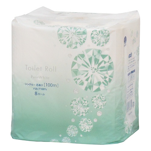 ＴＡＮＯＳＥＥ　トイレットペーパー　ピュアホワイト　シングル　芯あり　１００ｍ　１セット（４８ロール：８ロール×６パック）2