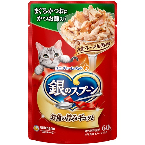 ユニ・チャーム　銀のスプーン　パウチ（ウェット）　まぐろ・かつおにかつお節入り　６０ｇ　１セット（１６パック）1