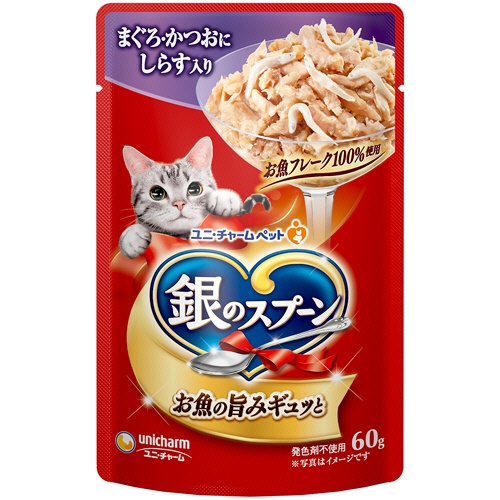 ユニ・チャーム　銀のスプーン　パウチ（ウェット）　まぐろ・かつおにしらす入り　６０ｇ　１セット（１６パック）1