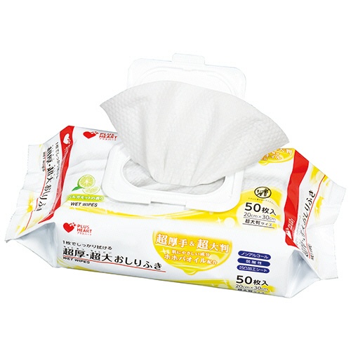 オオサキメディカル　プラスハート　超厚・超大おしりふき　１セット（６００枚：５０枚×１２パック）6