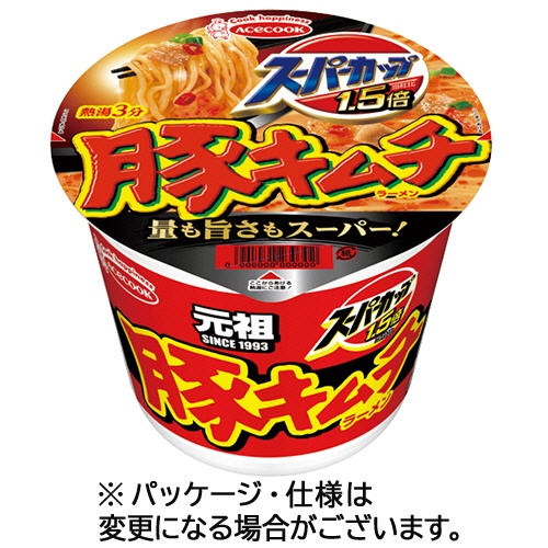 エースコック　スーパーカップ１．５倍　豚キムチラーメン　１０７ｇ　１ケース（１２食）1
