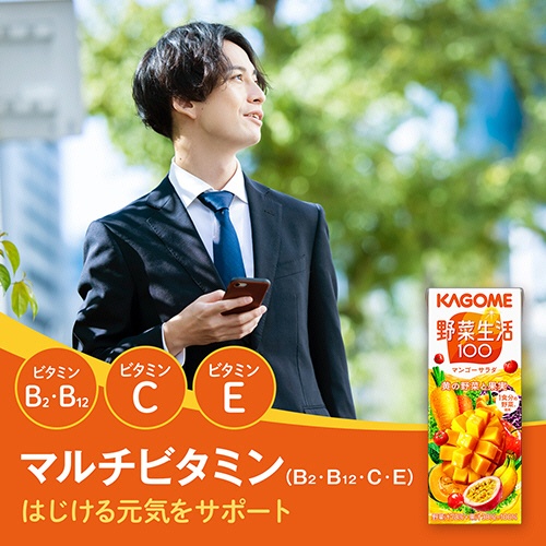 カゴメ　野菜生活１００　マンゴーサラダ　２００ｍＬ　紙パック　１ケース（２４本）2