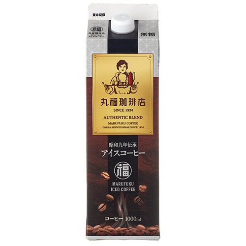 丸福珈琲店　昭和九年伝承アイスコーヒー　無糖　１０００ｍＬ　紙パック　１セット（２４本）1