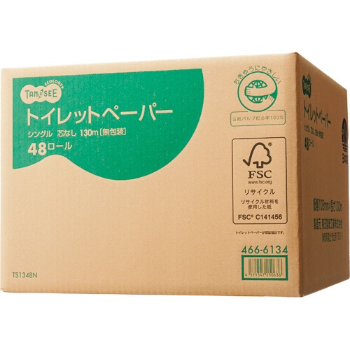 ＴＡＮＯＳＥＥ　トイレットペーパー　無包装　シングル　芯なし　１３０ｍ　１セット（４８０ロール：４８ロール×１０ケース）2