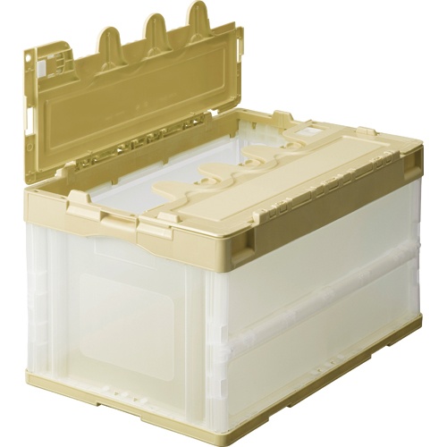 ＴＡＮＯＳＥＥ　折りたたみコンテナ　フタ付　４０Ｌ　アイボリー／透明　１セット（１０台）1
