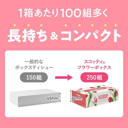 日本製紙クレシア　スコッティ　ティシュー　フラワーボックス　２５０組／箱　１セット（５４箱：３箱×１８パック）4
