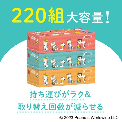 日本製紙クレシア　スコッティ　ティシュー　スヌーピー　２２０組／箱　１セット（５４箱：３箱×１８パック）2