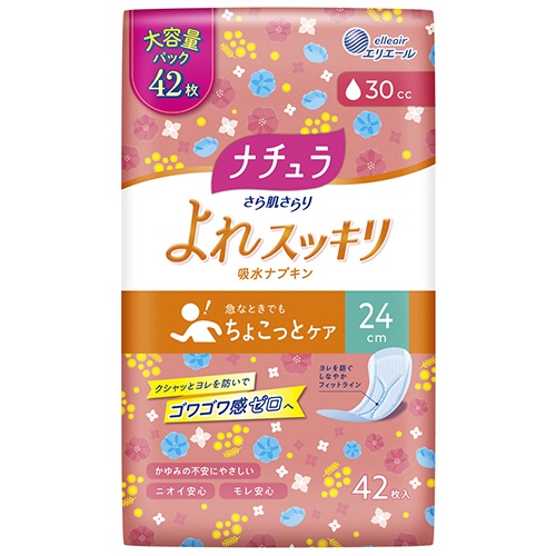 大王製紙　ナチュラ　さら肌さらり　ちょこっとケア　よれスッキリ吸水ナプキン　２４ｃｍロング　３０ｃｃ　大容量パック　１セット（５０４枚：４２枚×１２パック）1