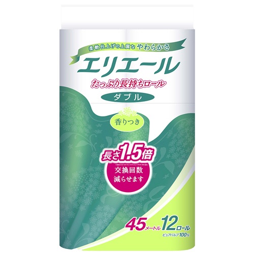 大王製紙　エリエール　トイレットティシュー　たっぷり長持ち　ダブル　香りつき　４５ｍ　１セット（７２ロール：１２ロール×６パック）1