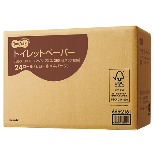 ＴＡＮＯＳＥＥ　トイレットペーパー（パルプ１００％）　パック包装　シングル　芯なし　２５０ｍ　１セット（７２ロール：２４ロール×３ケース）3