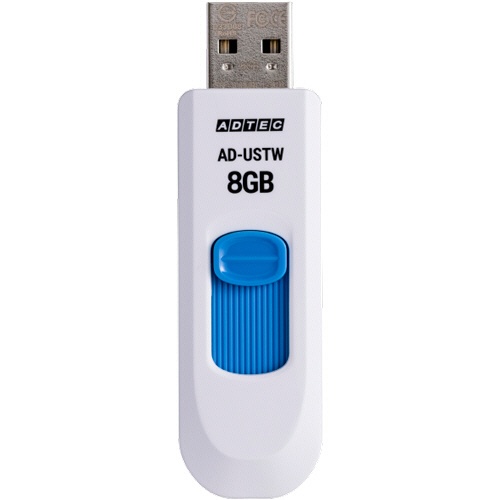 アドテック　ＵＳＢ２．０　スライド式フラッシュメモリ　８ＧＢ　ホワイト／ブルー　ＡＤ－ＵＳＴＷ８Ｇ－Ｕ２Ｒ　１セット（１０個）2